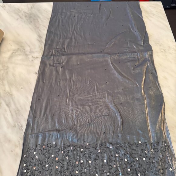 Sue Wong Scarf Dress Metallic Shiny Green Gray Shawl Hand Beaded Large #1 - Picture 5 of 16
